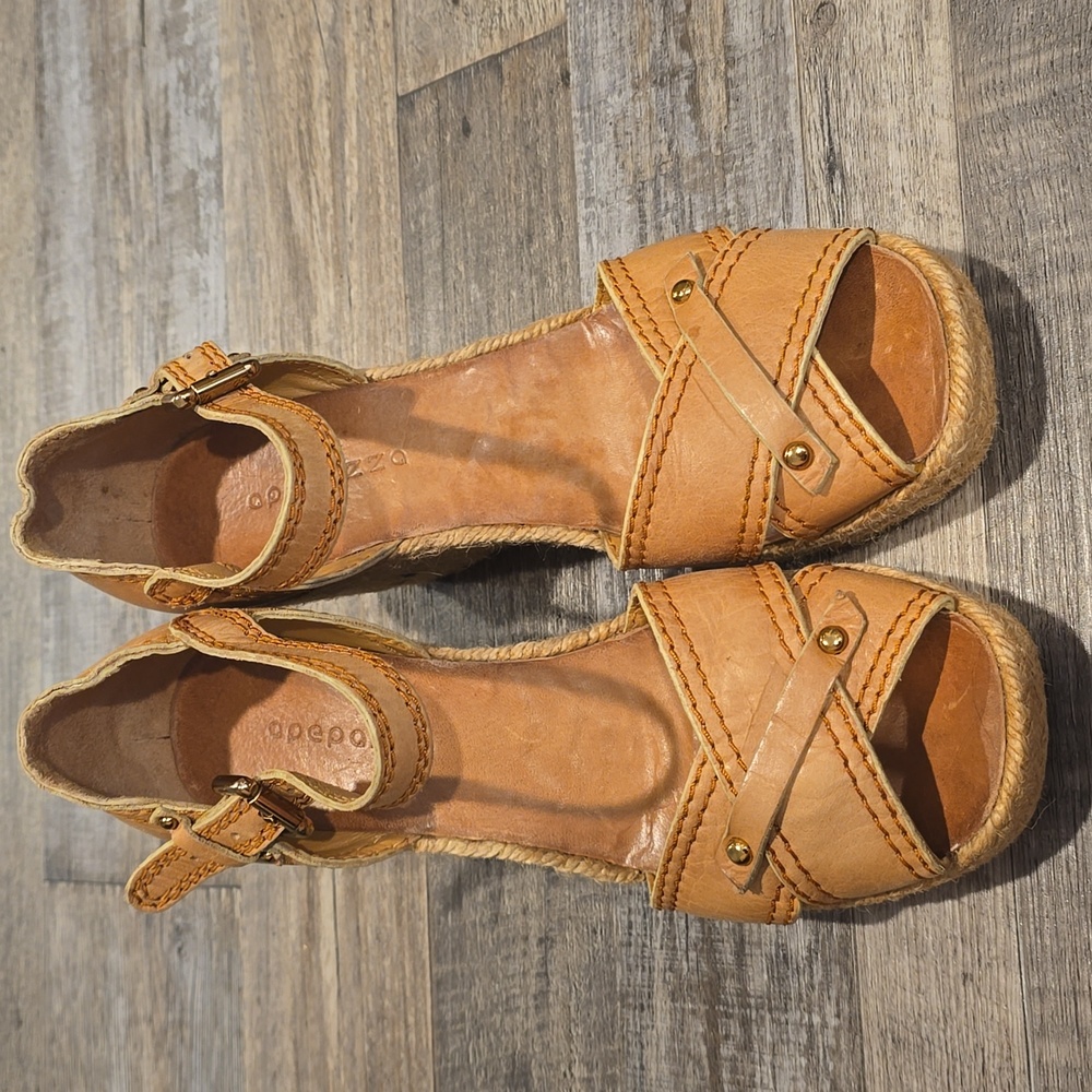Apepazza Tan Suede Espadrilles Leather Wedge Sandals Size 8.5 - Picture 8 of 13